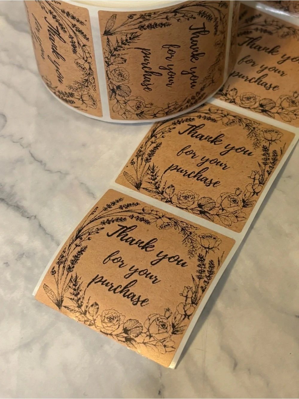 200 Rustic Floral 2x2 Thank You for Your Purchase Stickers | Small Business
